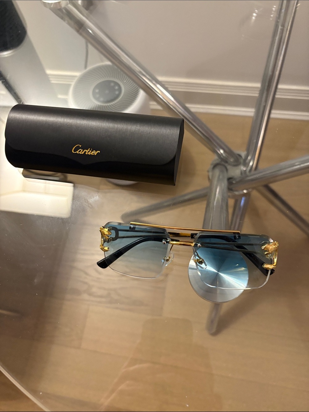 Men’s Gold & Blue Rimless Sunglasses